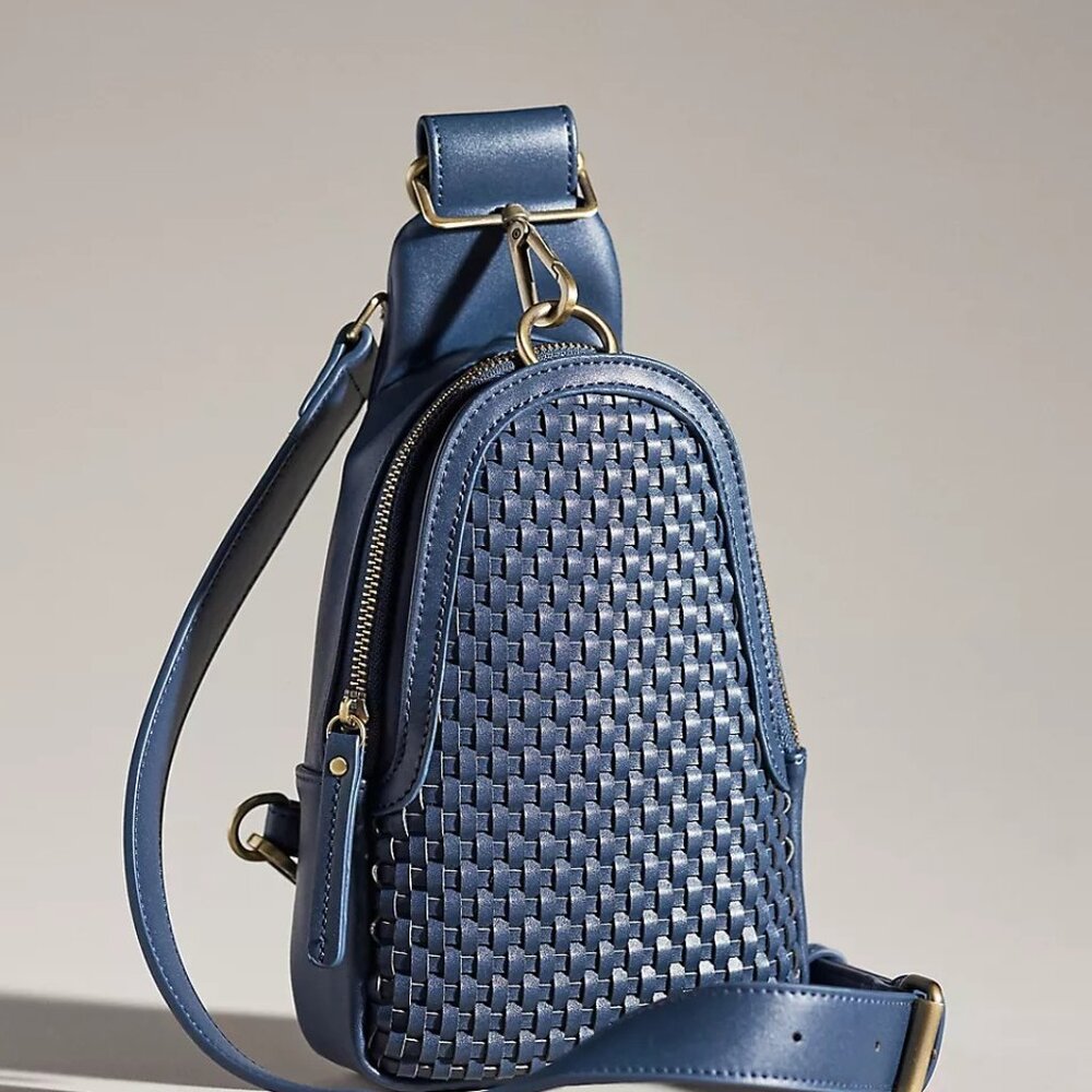 New NWT Anthropologie Urban Outfitters Liberty Sling Bag Blue Vegan Leather